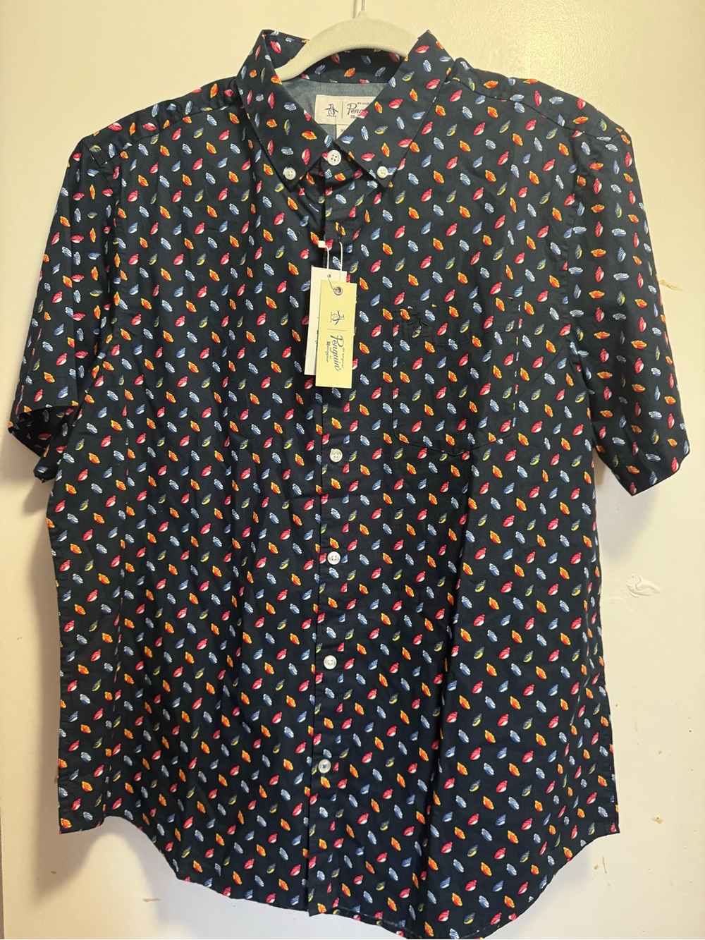 Original Penguin Short-Sleeve Button-Down Shirt with Leaf Print - NWT - Size XL
